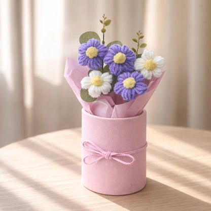 VCR Handmade Light Purple Crochet Bouquet- Hand Woven Knitted Artificial Hand Knitted Bouquet Flower for office Desk, Table, Car, Bedroom, Wedding & Special Occasions