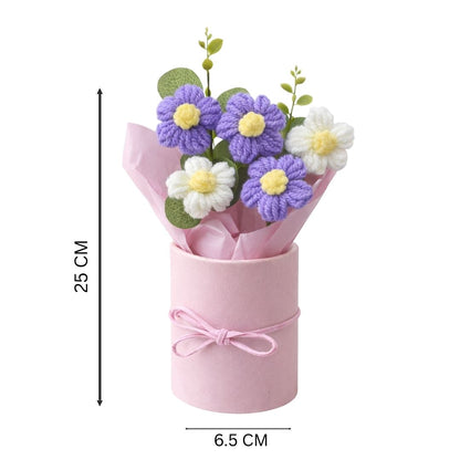 VCR Handmade Light Purple Crochet Bouquet- Hand Woven Knitted Artificial Hand Knitted Bouquet Flower for office Desk, Table, Car, Bedroom, Wedding & Special Occasions