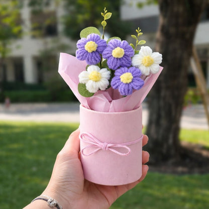 VCR Handmade Light Purple Crochet Bouquet- Hand Woven Knitted Artificial Hand Knitted Bouquet Flower for office Desk, Table, Car, Bedroom, Wedding & Special Occasions