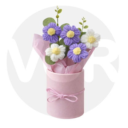VCR Handmade Light Purple Crochet Bouquet- Hand Woven Knitted Artificial Hand Knitted Bouquet Flower for office Desk, Table, Car, Bedroom, Wedding & Special Occasions