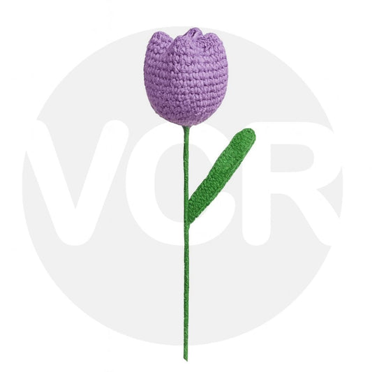 VCR Handmade Crochet Light Purple Tulip - Pack of 1 - Hand Woven Knitted Artificial Light Purple Tulip Hand Knitted Flower for office Desk, Table, Car, Bedroom, Wedding & Special Occasions