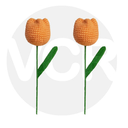VCR Handmade Crochet Light Orange Tulip - Pack of 1 - Hand Woven Knitted Artificial  Light Orange Tulip Hand Knitted Flower for office Desk, Table, Car, Bedroom, Wedding & Special Occasions