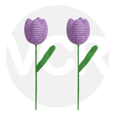 VCR Handmade Crochet Light Purple Tulip - Pack of 1 - Hand Woven Knitted Artificial Light Purple Tulip Hand Knitted Flower for office Desk, Table, Car, Bedroom, Wedding & Special Occasions