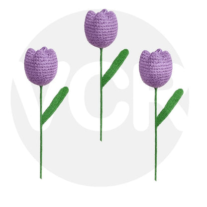VCR Handmade Crochet Light Purple Tulip - Pack of 1 - Hand Woven Knitted Artificial Light Purple Tulip Hand Knitted Flower for office Desk, Table, Car, Bedroom, Wedding & Special Occasions