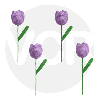 VCR Handmade Crochet Light Purple Tulip - Pack of 1 - Hand Woven Knitted Artificial Light Purple Tulip Hand Knitted Flower for office Desk, Table, Car, Bedroom, Wedding & Special Occasions