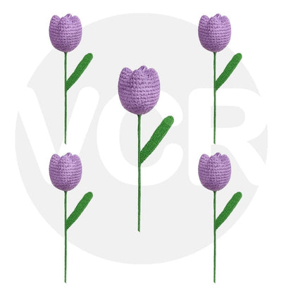 VCR Handmade Crochet Light Purple Tulip - Pack of 1 - Hand Woven Knitted Artificial Light Purple Tulip Hand Knitted Flower for office Desk, Table, Car, Bedroom, Wedding & Special Occasions