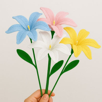VCR Handmade Crochet Blue Lily - Pack of 1 - Hand Woven Knitted Artificial Blue Lily Hand Knitted Flower for office Desk, Table, Car, Bedroom, Wedding & Special Occasions