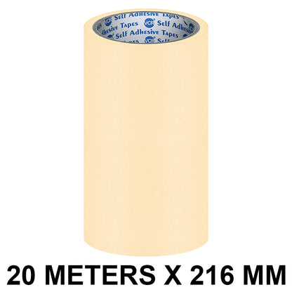 VCR Masking Tape - 20 Meters in Length 216mm / " 09" Width - Easy Tear Tape, Best for Carpenter, Labelling, Painting and leaves no residue after a peel.
