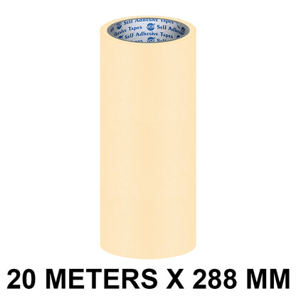 VCR Masking Tape - 20 Meters in Length 288mm / " 12" Width - Easy Tear Tape, Best for Carpenter, Labelling, Painting and leaves no residue after a peel.