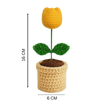 VCR Handmade Crochet Mango Tulip Pot - Pack of 1 - Hand Woven Knitted Artificial Mango Tulip Pot Hand Knitted Flower for office Desk, Table, Car, Bedroom, Wedding & Special Occasions