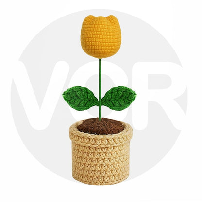 VCR Handmade Crochet Mango Tulip Pot - Pack of 1 - Hand Woven Knitted Artificial Mango Tulip Pot Hand Knitted Flower for office Desk, Table, Car, Bedroom, Wedding & Special Occasions