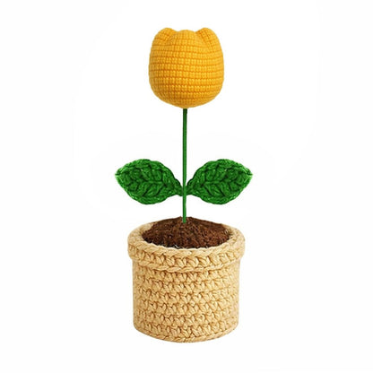 VCR Handmade Crochet Mango Tulip Pot - Pack of 1 - Hand Woven Knitted Artificial Mango Tulip Pot Hand Knitted Flower for office Desk, Table, Car, Bedroom, Wedding & Special Occasions