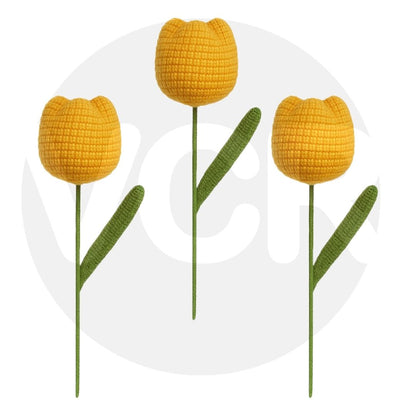 VCR Handmade Crochet Mango Tulip - Hand Woven Knitted Artificial Mango Tulip Hand Knitted Flower for office Desk, Table, Car, Bedroom, Wedding & Special Occasions