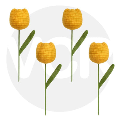 VCR Handmade Crochet Mango Tulip - Hand Woven Knitted Artificial Mango Tulip Hand Knitted Flower for office Desk, Table, Car, Bedroom, Wedding & Special Occasions