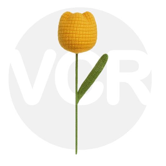 VCR Handmade Crochet Mango Tulip - Hand Woven Knitted Artificial Mango Tulip Hand Knitted Flower for office Desk, Table, Car, Bedroom, Wedding & Special Occasions
