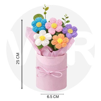 VCR Handmade Mix Crochet Bouquet- Hand Woven Knitted Artificial Hand Knitted Bouquet Flower for office Desk, Table, Car, Bedroom, Wedding & Special Occasions