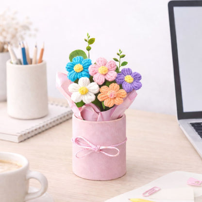VCR Handmade Mix Crochet Bouquet- Hand Woven Knitted Artificial Hand Knitted Bouquet Flower for office Desk, Table, Car, Bedroom, Wedding & Special Occasions