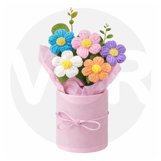 VCR Handmade Mix Crochet Bouquet- Hand Woven Knitted Artificial Hand Knitted Bouquet Flower for office Desk, Table, Car, Bedroom, Wedding & Special Occasions