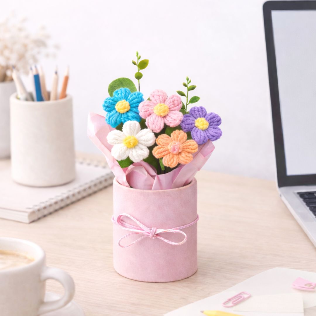 VCR Knitted Mixed Flower Bouquet for Special Occasions