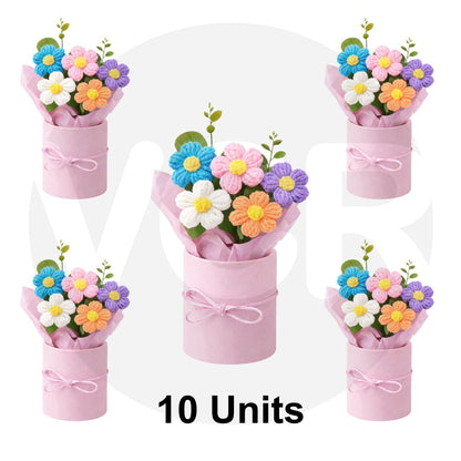 VCR Handmade Mix Crochet Bouquet- Hand Woven Knitted Artificial Hand Knitted Bouquet Flower for office Desk, Table, Car, Bedroom, Wedding & Special Occasions
