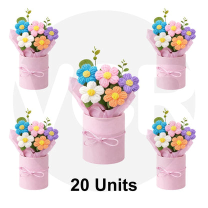 VCR Handmade Mix Crochet Bouquet- Hand Woven Knitted Artificial Hand Knitted Bouquet Flower for office Desk, Table, Car, Bedroom, Wedding & Special Occasions