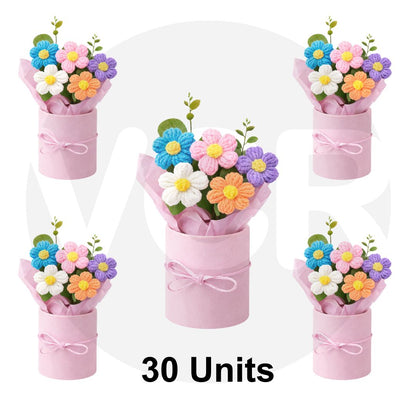 VCR Handmade Mix Crochet Bouquet- Hand Woven Knitted Artificial Hand Knitted Bouquet Flower for office Desk, Table, Car, Bedroom, Wedding & Special Occasions
