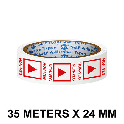 VCR Non - Veg Tape Printed - 35 Meters in Length - 24mm / 1" Width - Non - Veg Printed Tape With Red Marking, Self Adhesive Tape for Packing Boxes