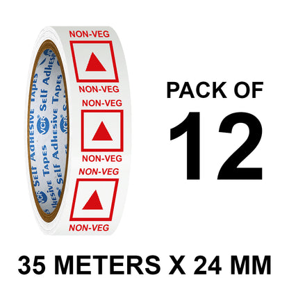 VCR Non - Veg Tape Printed - 35 Meters in Length - 24mm / 1" Width - Non - Veg Printed Tape With Red Marking, Self Adhesive Tape for Packing Boxes