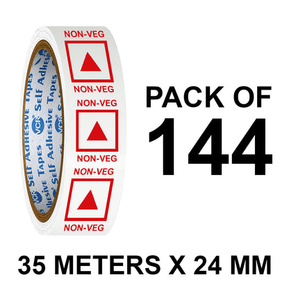 VCR Non - Veg Tape Printed - 35 Meters in Length - 24mm / 1" Width - Non - Veg Printed Tape With Red Marking, Self Adhesive Tape for Packing Boxes