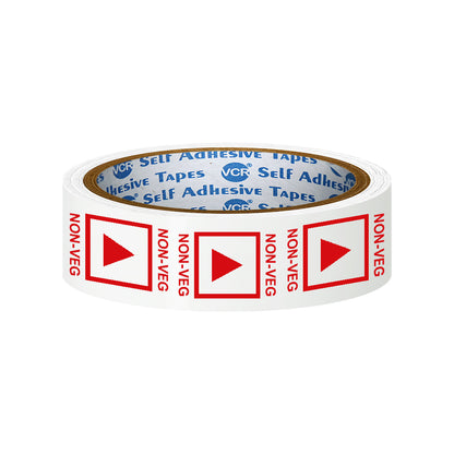 VCR Non - Veg Tape Printed - 35 Meters in Length - 24mm / 1" Width - Non - Veg Printed Tape With Red Marking, Self Adhesive Tape for Packing Boxes