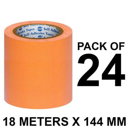 VCR Orange Duct Tape - 18 Meters in Length 144mm / 6" Width - Strong Book Binding Tape - Waterproof Heavy Duty Duct Tape