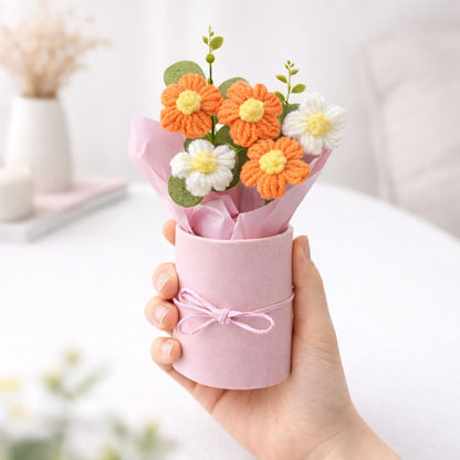 VCR Handmade Orange Crochet Bouquet- Hand Woven Knitted Artificial Hand Knitted Bouquet Flower for office Desk, Table, Car, Bedroom, Wedding & Special Occasions
