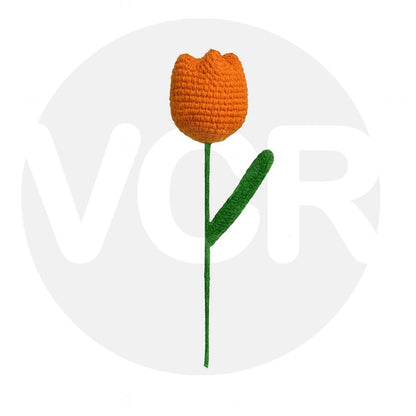 VCR Handmade Crochet Orange Tulip - Pack of 1 - Hand Woven Knitted Artificial Orange Tulip Hand Knitted Flower for office Desk, Table, Car, Bedroom, Wedding & Special Occasions