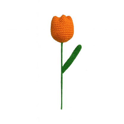 VCR Handmade Crochet Orange Tulip - Pack of 1 - Hand Woven Knitted Artificial Orange Tulip Hand Knitted Flower for office Desk, Table, Car, Bedroom, Wedding & Special Occasions