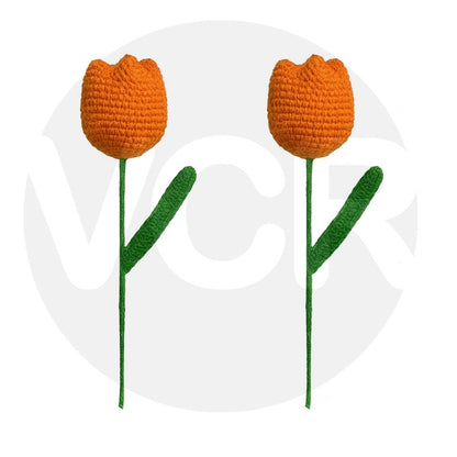 VCR Handmade Crochet Orange Tulip - Pack of 1 - Hand Woven Knitted Artificial Orange Tulip Hand Knitted Flower for office Desk, Table, Car, Bedroom, Wedding & Special Occasions