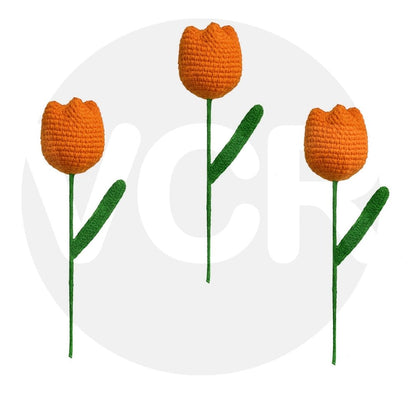 VCR Handmade Crochet Orange Tulip - Pack of 1 - Hand Woven Knitted Artificial Orange Tulip Hand Knitted Flower for office Desk, Table, Car, Bedroom, Wedding & Special Occasions
