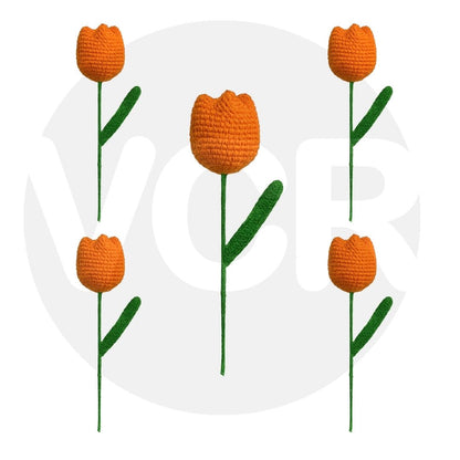 VCR Handmade Crochet Orange Tulip - Pack of 1 - Hand Woven Knitted Artificial Orange Tulip Hand Knitted Flower for office Desk, Table, Car, Bedroom, Wedding & Special Occasions