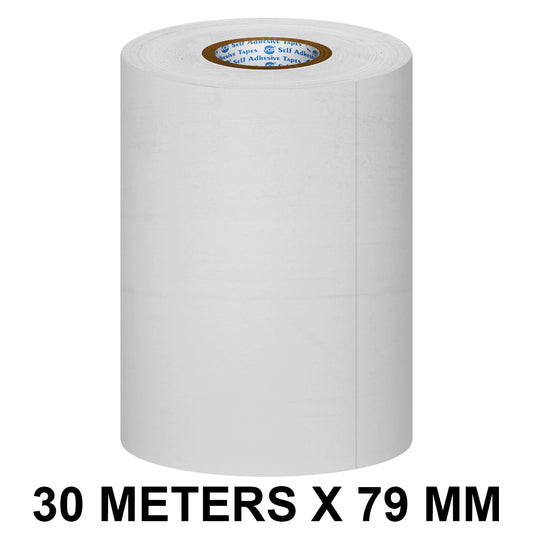 VCR White Thermal Paper POS Roll - 79mm / 3 inches Width x 30 Meters in Length - Pack of 1 Roll for Printing Receipts - Billing Machines/Register - 55 GSM Thickness - Black Colour Printing