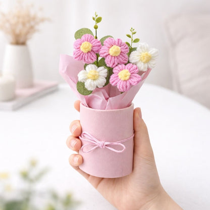 VCR Handmade Pink Crochet Bouquet - Hand Woven Knitted Artificial Hand Knitted Bouquet Flower for office Desk, Table, Car, Bedroom, Wedding & Special Occasions