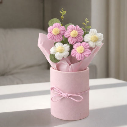 VCR Handmade Pink Crochet Bouquet - Hand Woven Knitted Artificial Hand Knitted Bouquet Flower for office Desk, Table, Car, Bedroom, Wedding & Special Occasions