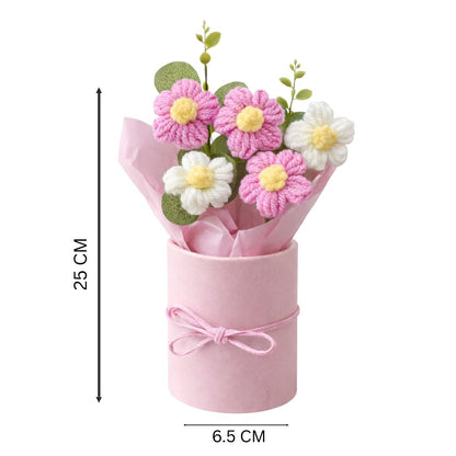 VCR Handmade Pink Crochet Bouquet - Hand Woven Knitted Artificial Hand Knitted Bouquet Flower for office Desk, Table, Car, Bedroom, Wedding & Special Occasions