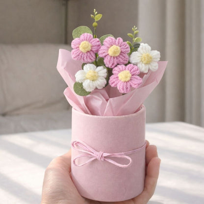 VCR Handmade Pink Crochet Bouquet - Hand Woven Knitted Artificial Hand Knitted Bouquet Flower for office Desk, Table, Car, Bedroom, Wedding & Special Occasions