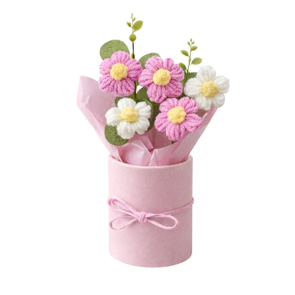 VCR Handmade Pink Crochet Bouquet - Hand Woven Knitted Artificial Hand Knitted Bouquet Flower for office Desk, Table, Car, Bedroom, Wedding & Special Occasions