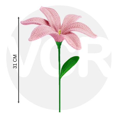 VCR Handmade Crochet Pink Lily - Pack of 1 - Hand Woven Knitted Artificial Pink Lily Hand Knitted Flower for office Desk, Table, Car, Bedroom, Wedding & Special Occasions