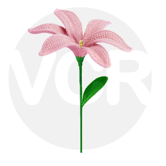 VCR Handmade Crochet Pink Lily - Pack of 1 - Hand Woven Knitted Artificial Pink Lily Hand Knitted Flower for office Desk, Table, Car, Bedroom, Wedding & Special Occasions