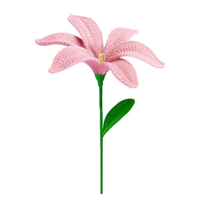 VCR Handmade Crochet Pink Lily - Pack of 1 - Hand Woven Knitted Artificial Pink Lily Hand Knitted Flower for office Desk, Table, Car, Bedroom, Wedding & Special Occasions