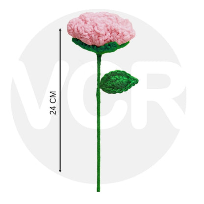 VCR Handmade Crochet Pink Rose - Pack of 1 - Hand Woven Knitted Artificial Pink Rose Hand Knitted Flower for office Desk, Table, Car, Bedroom, Wedding & Special Occasions