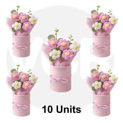 VCR Handmade Pink Crochet Bouquet - Hand Woven Knitted Artificial Hand Knitted Bouquet Flower for office Desk, Table, Car, Bedroom, Wedding & Special Occasions
