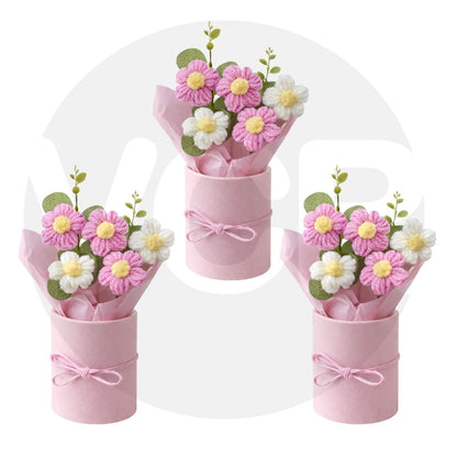 VCR Handmade Pink Crochet Bouquet - Hand Woven Knitted Artificial Hand Knitted Bouquet Flower for office Desk, Table, Car, Bedroom, Wedding & Special Occasions