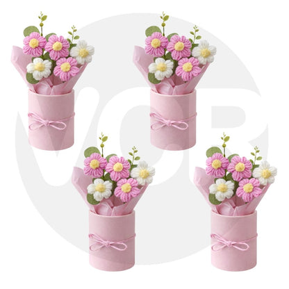 VCR Handmade Pink Crochet Bouquet - Hand Woven Knitted Artificial Hand Knitted Bouquet Flower for office Desk, Table, Car, Bedroom, Wedding & Special Occasions